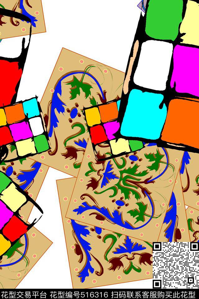 复古几何男女混搭传统印花华亿平台下载（图片编号: 516316） - 瓦栏（Walan）