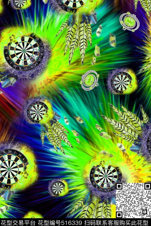 抽象时尚羽毛珠宝数码印花华亿平台下载（图片编号: 516339） - 瓦栏（Walan）