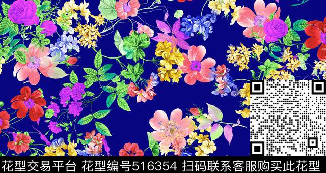 现代花卉玫瑰组合数码印花华亿平台下载（图片编号: 516354） - 瓦栏（Walan）