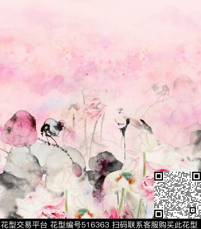 水墨花写意数码印花华亿平台下载（图片编号: 516363） - 瓦栏（Walan）