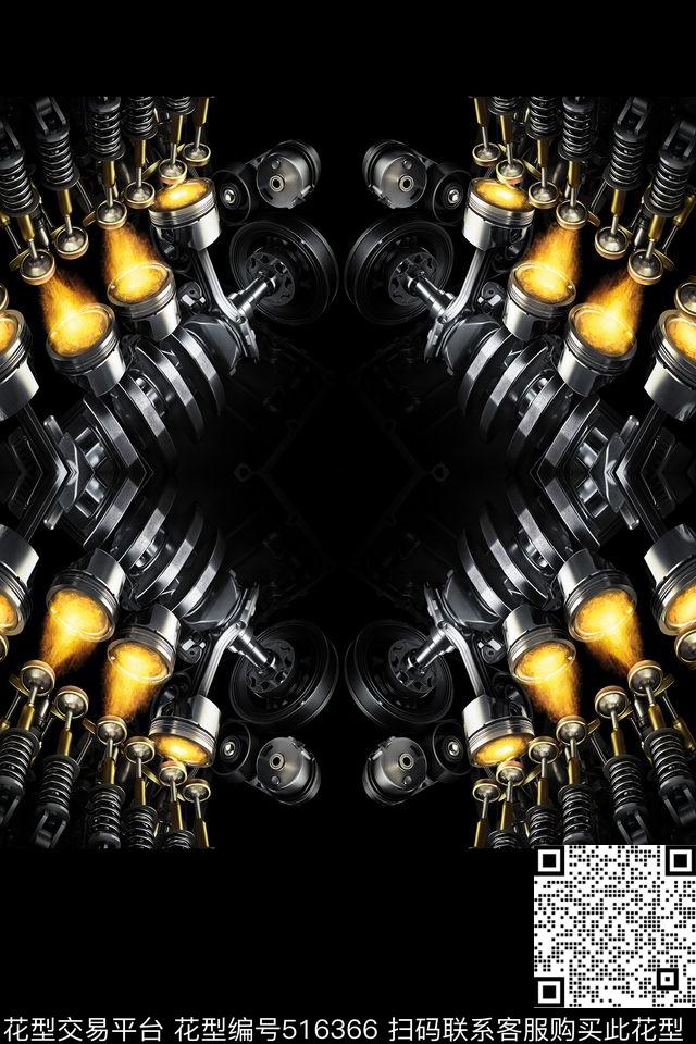 潮流汽车发动机机械数码印花华亿平台下载（图片编号: 516366） - 瓦栏（Walan）