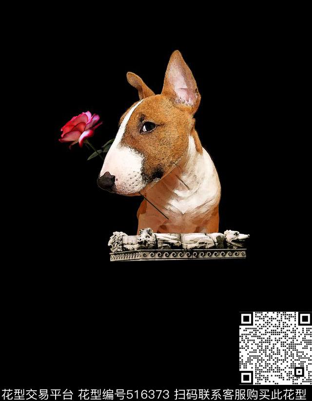 动物玫瑰花萌狗数码印花华亿平台下载（图片编号: 516373） - 瓦栏（Walan）