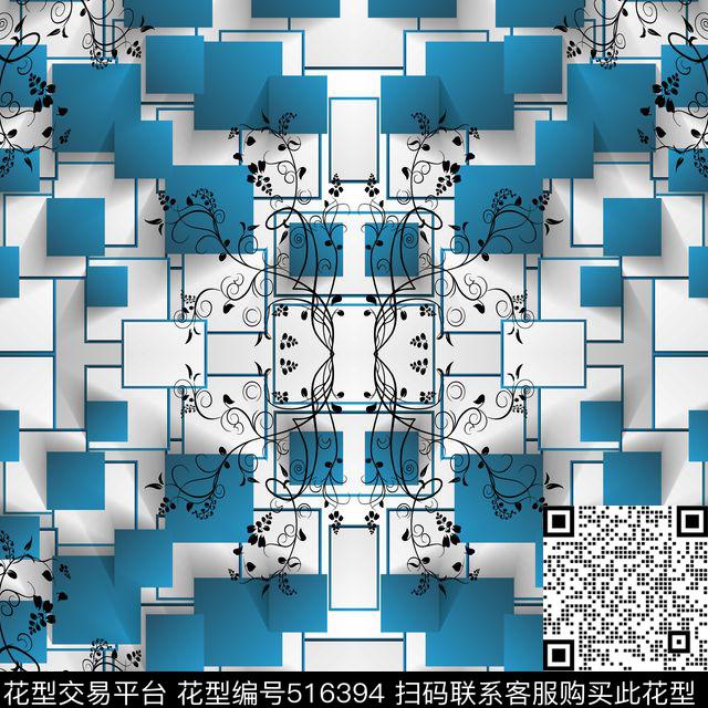 几何对称方块数码印花华亿平台下载（图片编号: 516394） - 瓦栏（Walan）