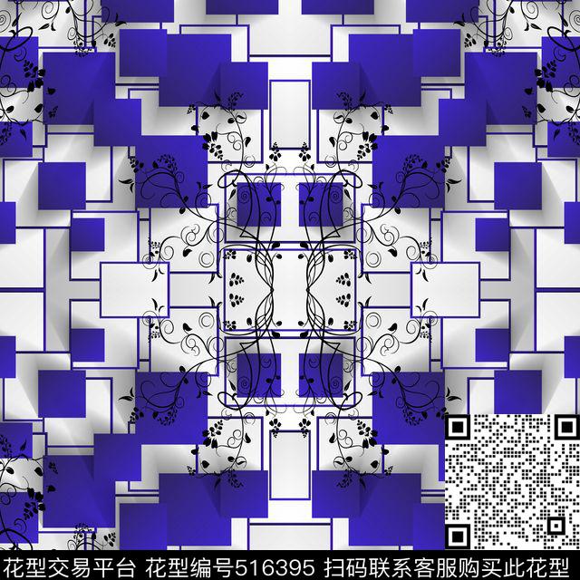几何对称方块数码印花华亿平台下载（图片编号: 516395） - 瓦栏（Walan）
