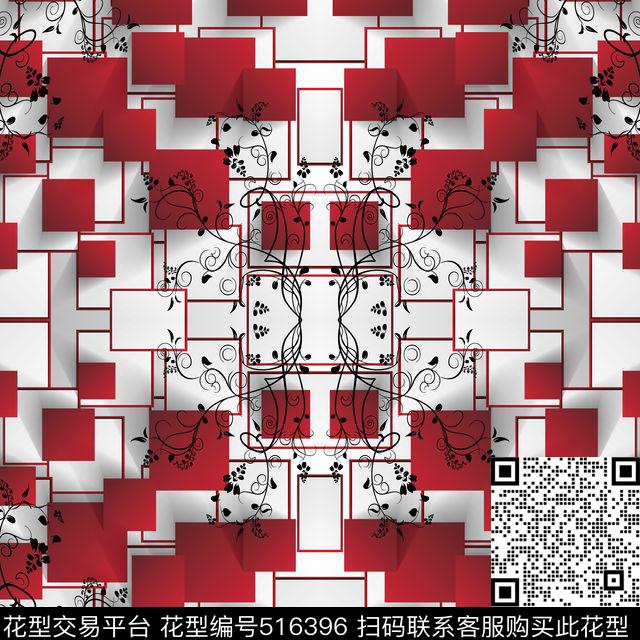 几何对称方块数码印花华亿平台下载（图片编号: 516396） - 瓦栏（Walan）
