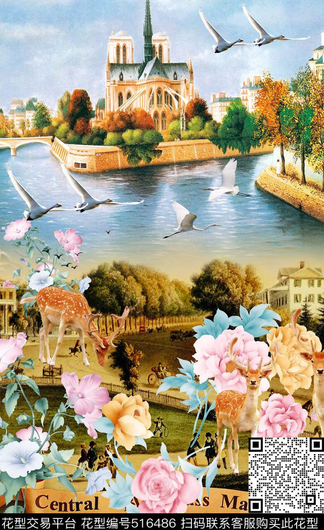 潮流时尚定位大牌D&G风格复古油画数码印花华亿平台下载（图片编号: 516486） - 瓦栏（Walan）