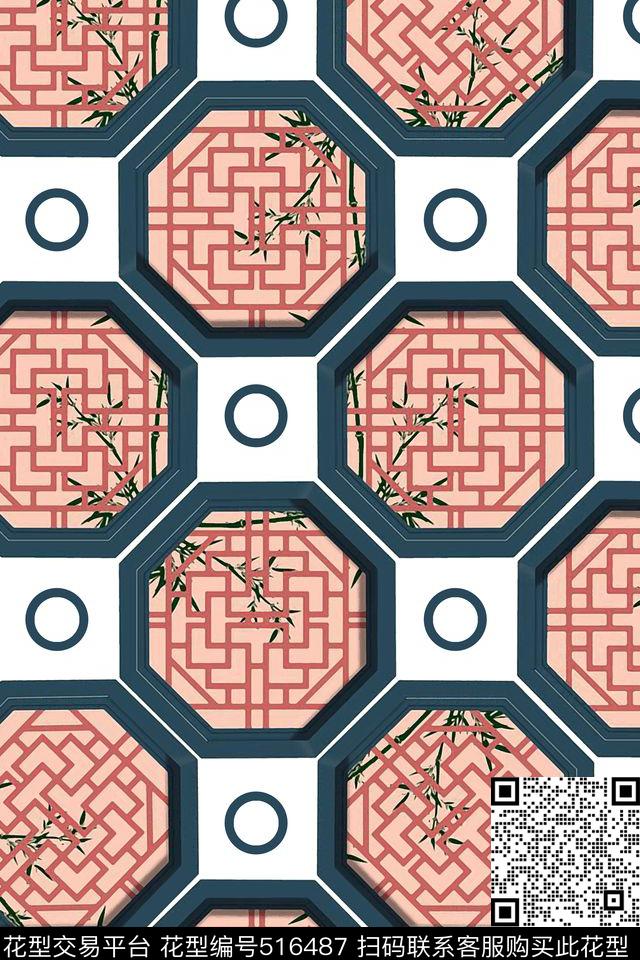 东方之窗时尚复古中国风数码印花华亿平台下载（图片编号: 516487） - 瓦栏（Walan）