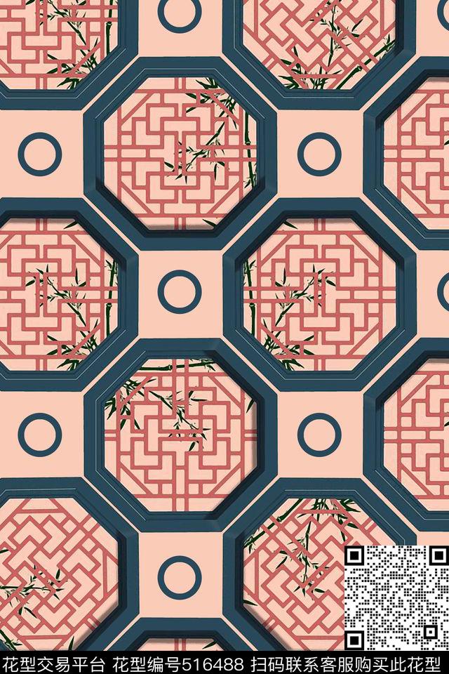 东方之窗时尚复古中国风数码印花华亿平台下载（图片编号: 516488） - 瓦栏（Walan）