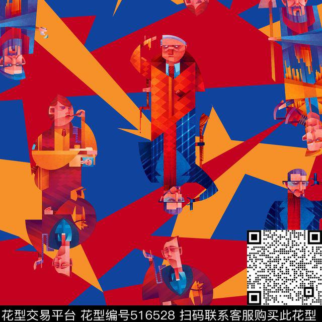 时尚先生色块创意传统印花华亿平台下载（图片编号: 516528） - 瓦栏（Walan）