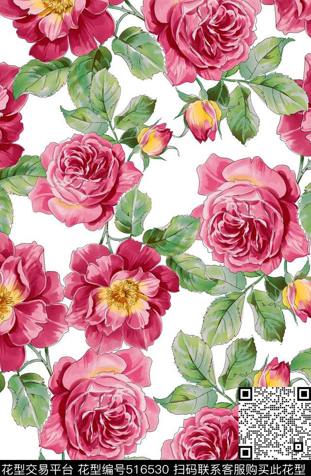 传统花卉花朵数码印花华亿平台下载（图片编号: 516530） - 瓦栏（Walan）