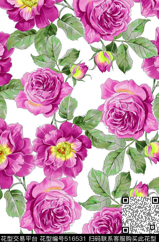 传统花卉花朵数码印花华亿平台下载（图片编号: 516531） - 瓦栏（Walan）