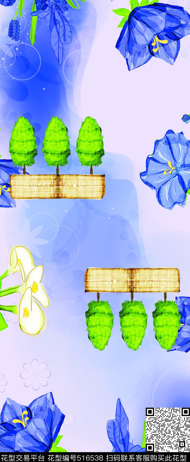 数码花卉丝巾数码印花华亿平台下载（图片编号: 516538） - 瓦栏（Walan）