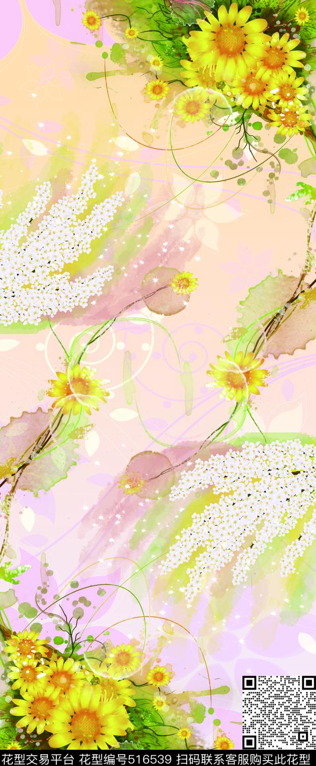 数码花卉丝巾数码印花华亿平台下载（图片编号: 516539） - 瓦栏（Walan）