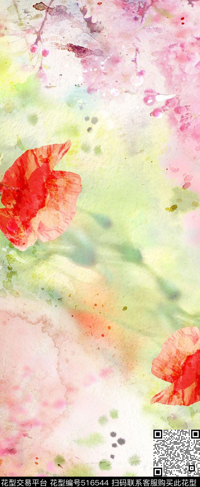 数码花卉丝巾数码印花华亿平台下载（图片编号: 516544） - 瓦栏（Walan）