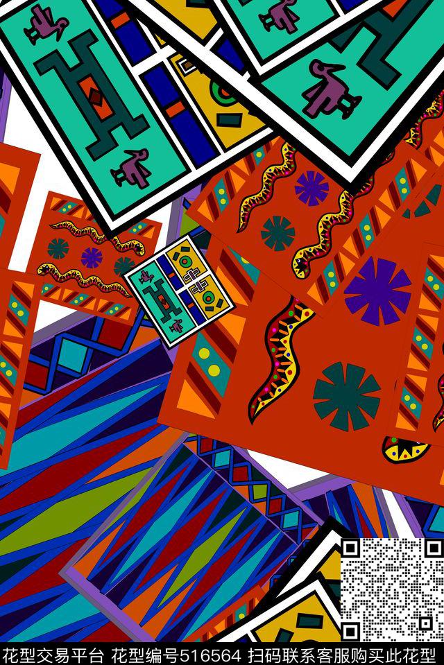 长巾围巾抽象服饰男女服装传统印花华亿平台下载（图片编号: 516564） - 瓦栏（Walan）