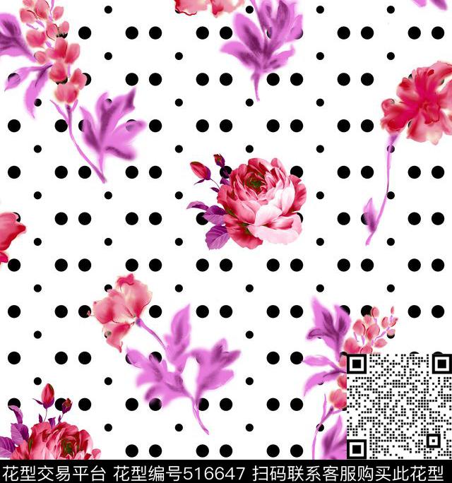 波点花卉清新数码印花华亿平台下载（图片编号: 516647） - 瓦栏（Walan）
