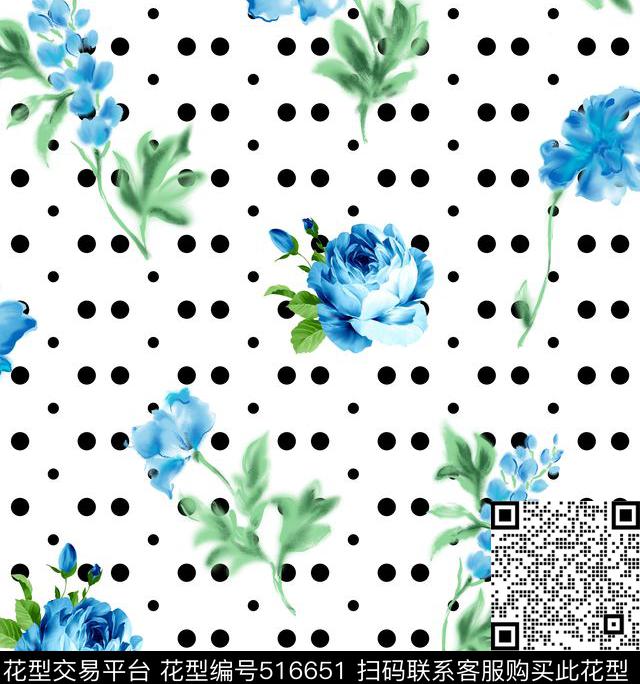 波点花卉清新数码印花华亿平台下载（图片编号: 516651） - 瓦栏（Walan）