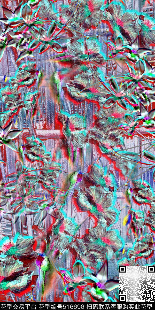 抽象油画浮雕花卉数码印花华亿平台下载（图片编号: 516696） - 瓦栏（Walan）