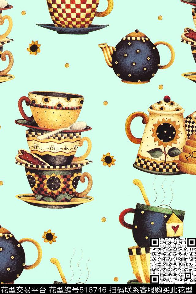 时尚餐具趣味数码印花华亿平台下载（图片编号: 516746） - 瓦栏（Walan）
