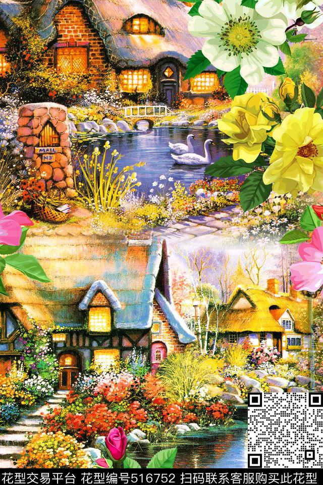 风景浪漫女士T恤数码印花华亿平台下载（图片编号: 516752） - 瓦栏（Walan）