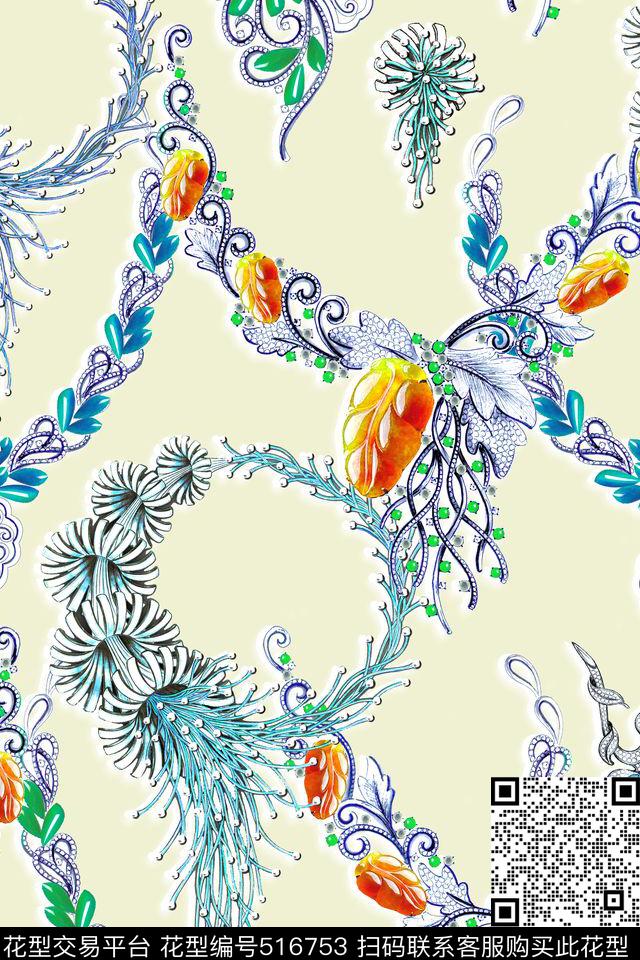 时尚手绘项链珠宝首饰数码印花华亿平台下载（图片编号: 516753） - 瓦栏（Walan）