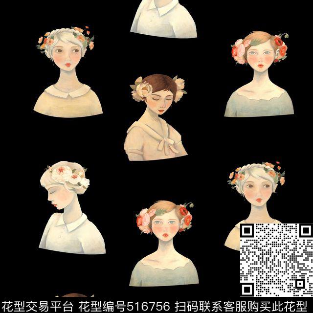 时尚插画美女数码印花华亿平台下载（图片编号: 516756） - 瓦栏（Walan）