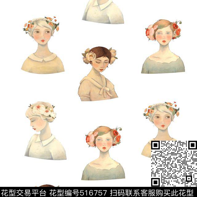 时尚插画美女数码印花华亿平台下载（图片编号: 516757） - 瓦栏（Walan）