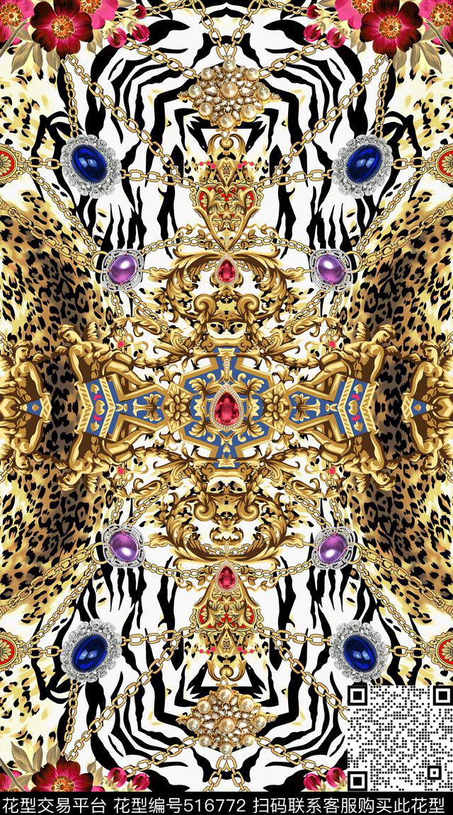 豹纹链条欧式数码印花华亿平台下载（图片编号: 516772） - 瓦栏（Walan）