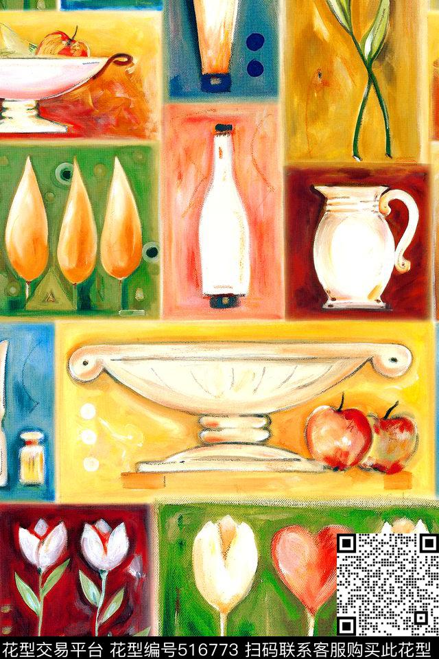 时尚花瓶趣味数码印花华亿平台下载（图片编号: 516773） - 瓦栏（Walan）