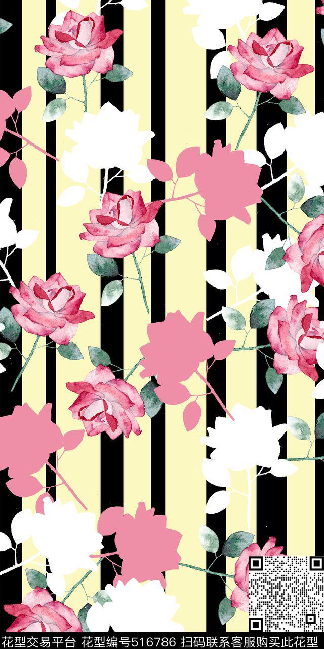 时尚花卉手绘花卉数码印花华亿平台下载（图片编号: 516786） - 瓦栏（Walan）