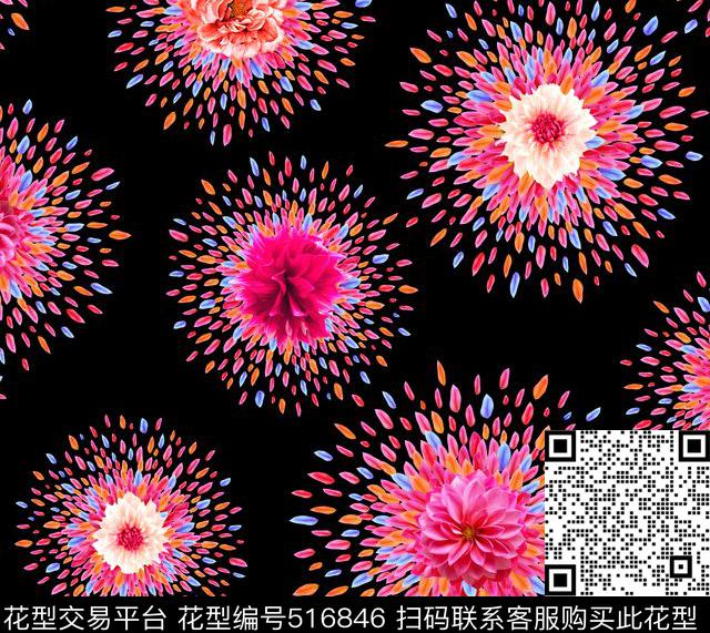 靓丽花卉花瓣数码印花华亿平台下载（图片编号: 516846） - 瓦栏（Walan）