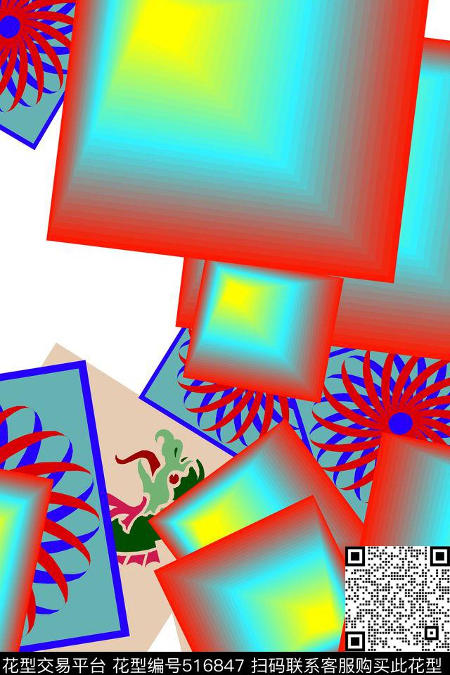 三维立体抽象几何数码印花华亿平台下载（图片编号: 516847） - 瓦栏（Walan）