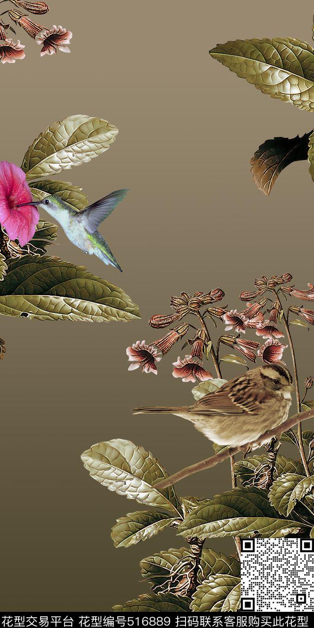 中国风花卉动物数码印花华亿平台下载（图片编号: 516889） - 瓦栏（Walan）