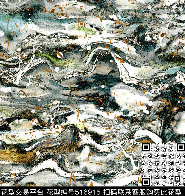 抽象迎客松圆点数码印花华亿平台下载（图片编号: 516915） - 瓦栏（Walan）