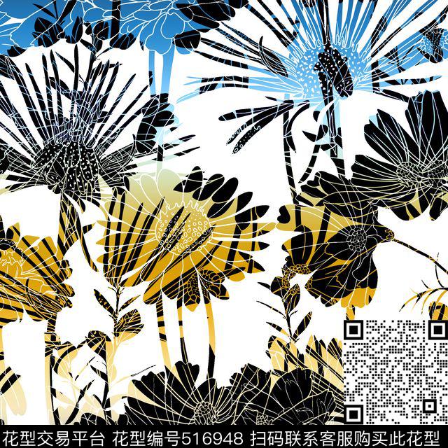 花卉剪影简约传统印花华亿平台下载（图片编号: 516948） - 瓦栏（Walan）