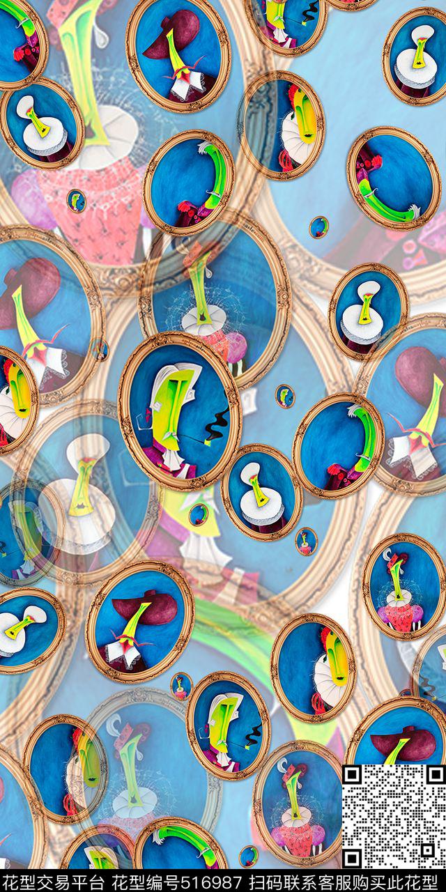 抽象油画抽象人物数码印花华亿平台下载（图片编号: 516987） - 瓦栏（Walan）