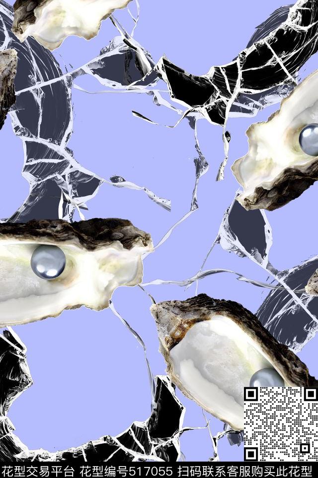 清爽时尚珍珠贝壳数码印花华亿平台下载（图片编号: 517055） - 瓦栏（Walan）