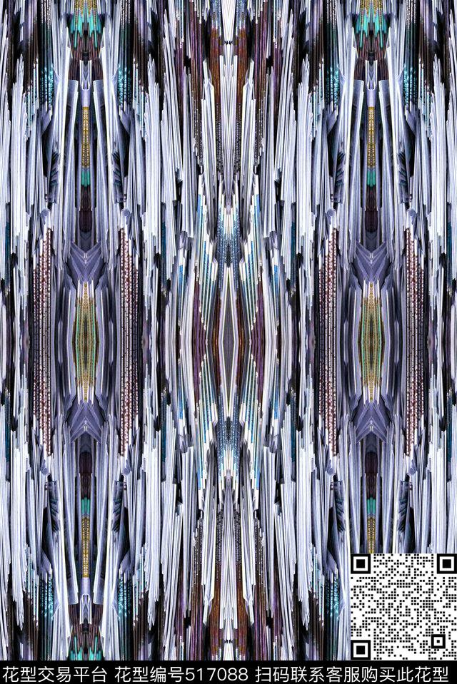 抽象不规则条纹数码印花华亿平台下载（图片编号: 517088） - 瓦栏（Walan）