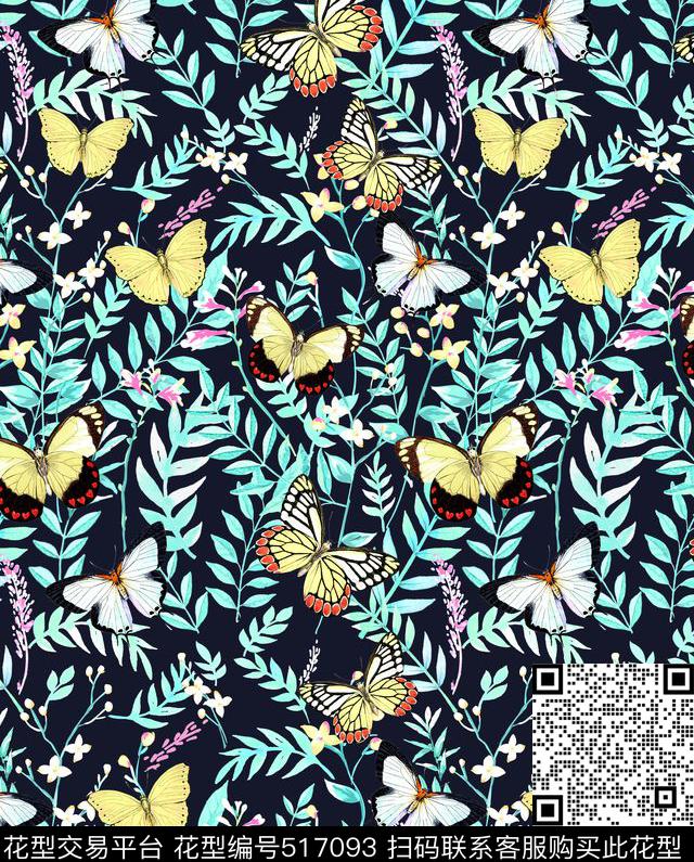 田园浪漫女性化蝴蝶草丛花丛小花水彩叠加数码印花华亿平台下载（图片编号: 517093） - 瓦栏（Walan）