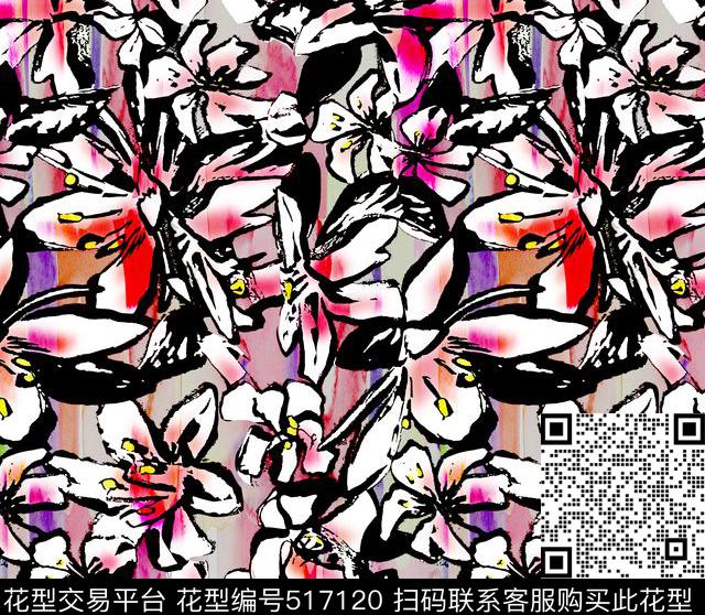 抽象唯美浪漫迷幻花卉笔触手绘水墨色块叠加数码印花华亿平台下载（图片编号: 517120） - 瓦栏（Walan）