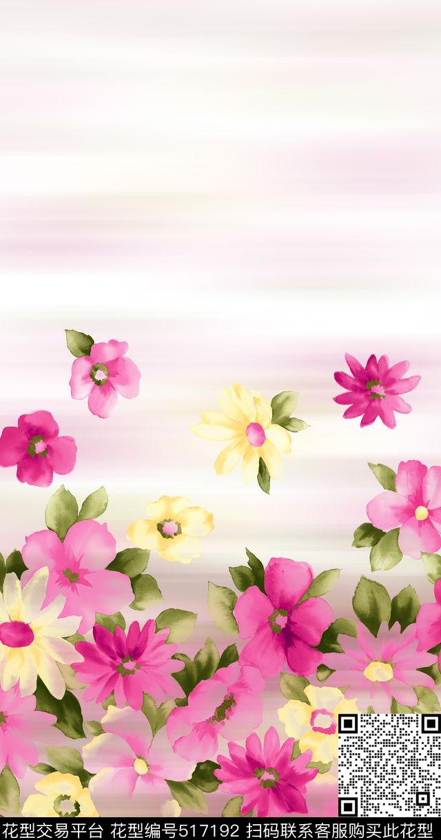 花朵女装水彩花数码印花华亿平台下载（图片编号: 517192） - 瓦栏（Walan）