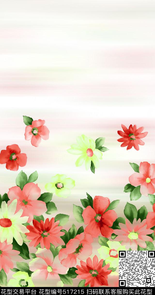 花朵女装水彩花数码印花华亿平台下载（图片编号: 517215） - 瓦栏（Walan）