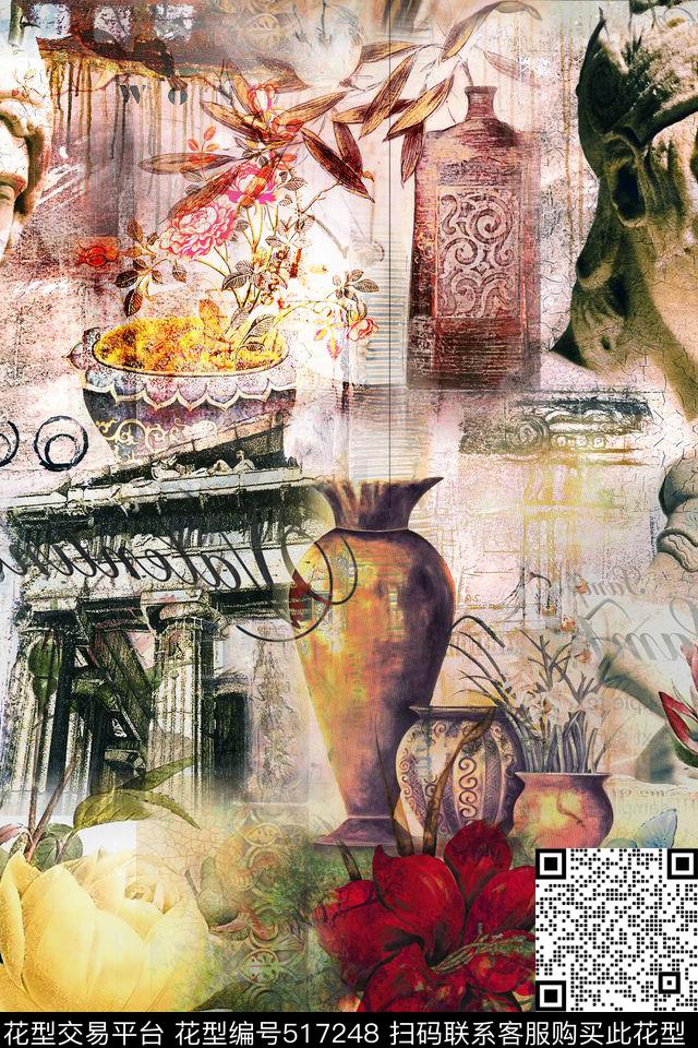 欧美复古复古油画欧美复古海报男士衬衫面料数码印花华亿平台下载（图片编号: 517248） - 瓦栏（Walan）