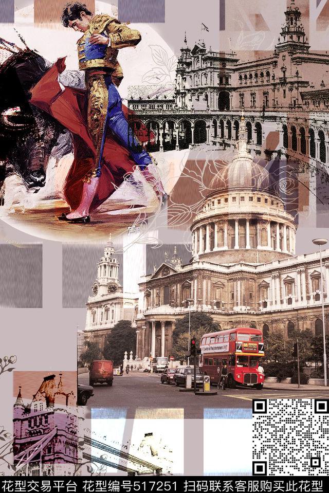 抽象建筑花卉数码印花华亿平台下载（图片编号: 517251） - 瓦栏（Walan）