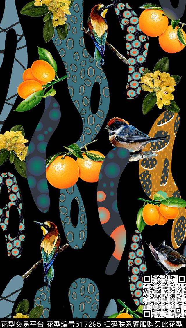 潮流时尚个性迷彩鸟花卉数码印花华亿平台下载（图片编号: 517295） - 瓦栏（Walan）