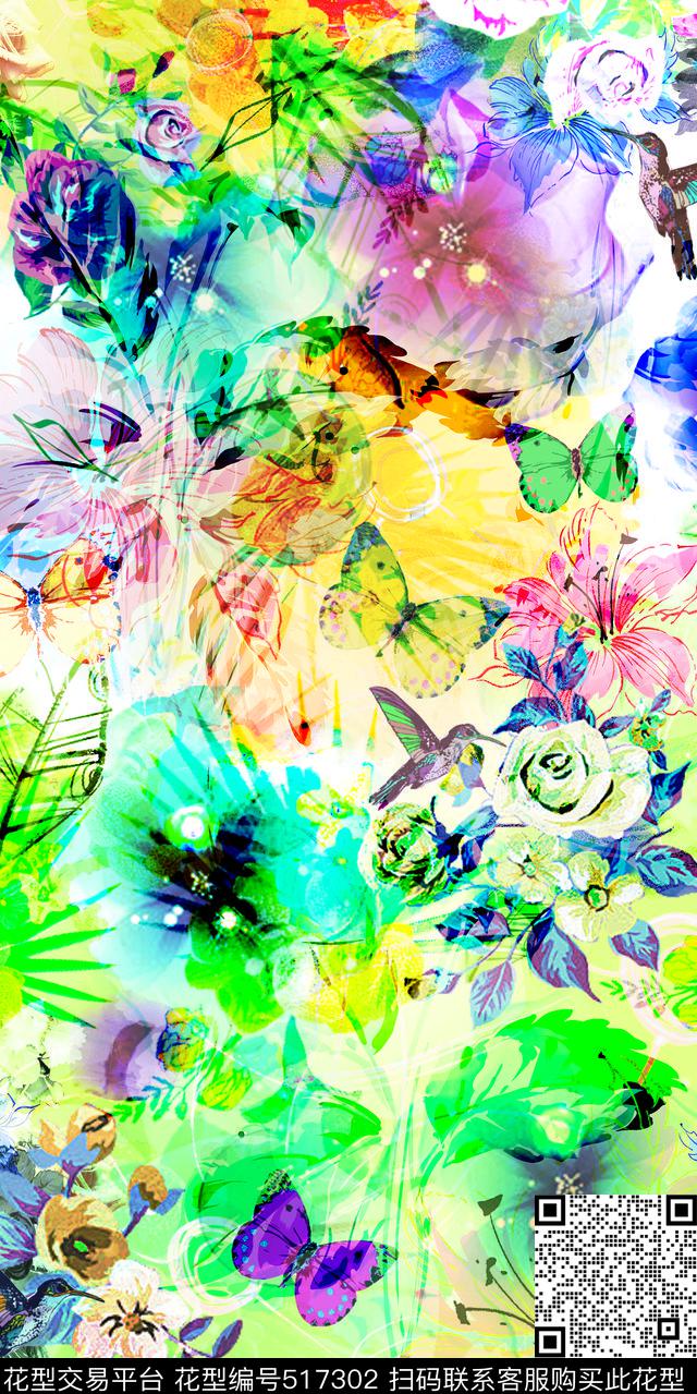 炫彩抽象小清新花卉色块女士连衣裙衬衫数码印花华亿平台下载（图片编号: 517302） - 瓦栏（Walan）