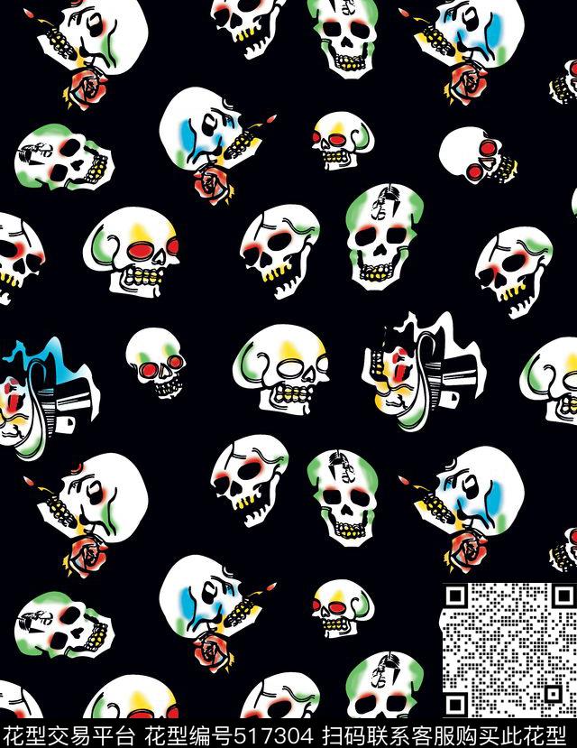 流行时尚彩色时尚彩色骷髅鬼头个性休闲传统印花华亿平台下载（图片编号: 517304） - 瓦栏（Walan）