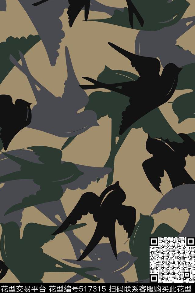 迷彩飞鸟伦敦时装传统印花华亿平台下载（图片编号: 517315） - 瓦栏（Walan）