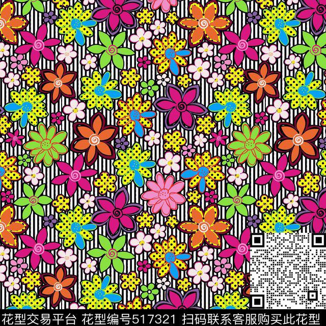 童装卡通五颜六色彩色竖条底花童装面料华亿平台传统印花华亿平台下载（图片编号: 517321） - 瓦栏（Walan）