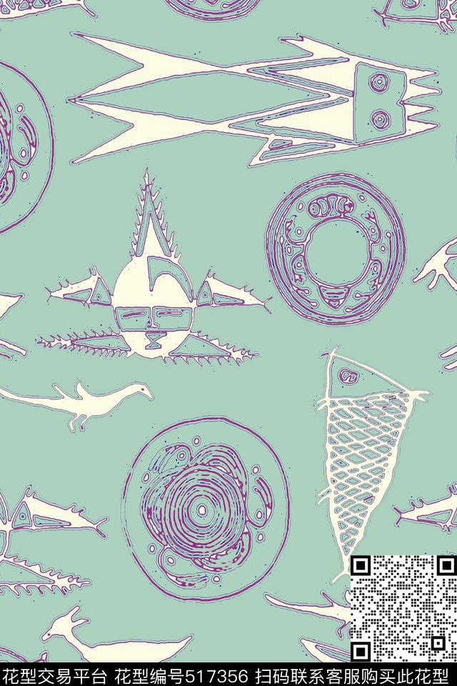 未来主义鱼小清新传统印花华亿平台下载（图片编号: 517356） - 瓦栏（Walan）